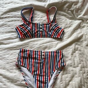 Striped high waisted bikini set